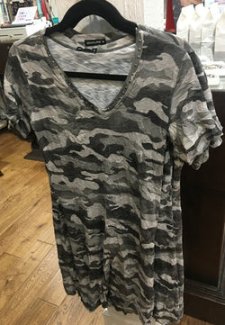 David Cline DC6427B Camo V-Neck Dress with Studs