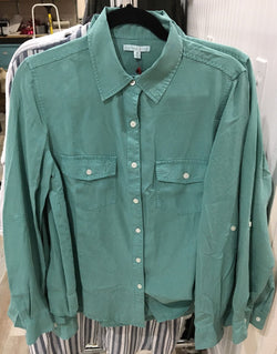 Karissa & Me KM1302 Garment Dye Woven Shirt Aqua